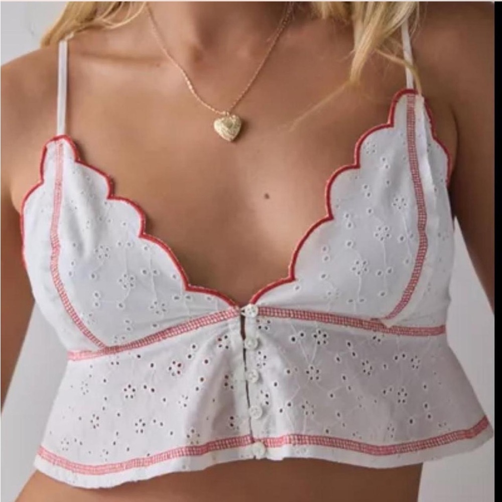 Urban Red and White scalloped crop top